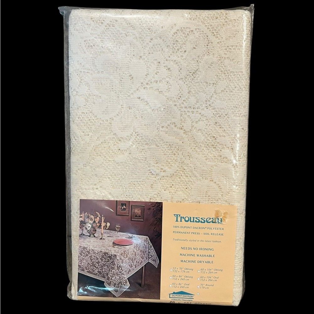 Vintage Trousseau DuPont Dacron Ivory Lace Tablecloth 60”x104” Oblong NEW SEALED